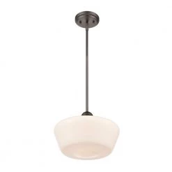 Portola 1-Light Modern Bronze Schoolhouse Pendant with White Glass Shade by Light Society -Hot Sale Light Society Store modern bronze white light society chandeliers ls c251 bz wh 4f 1000