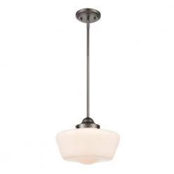 Portola 1-Light Modern Bronze Schoolhouse Pendant with White Glass Shade by Light Society
