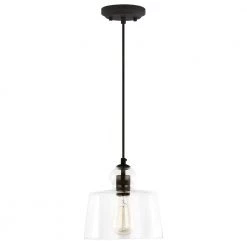 Tripoli 1-Light Oil Rubbed Bronze Pendant with Clear Glass Shade by Light Society