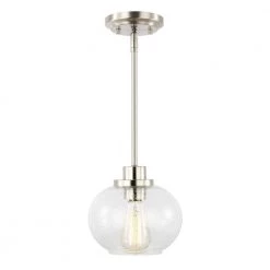 Sheridan 1-Light Satin Nickel Pendant with Clear Glass Shade by Light Society -Hot Sale Light Society Store satin nickel light society chandeliers ls c244 sn 1f 1000