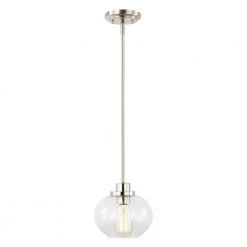 Sheridan 1-Light Satin Nickel Pendant with Clear Glass Shade by Light Society -Hot Sale Light Society Store satin nickel light society chandeliers ls c244 sn 4f 1000