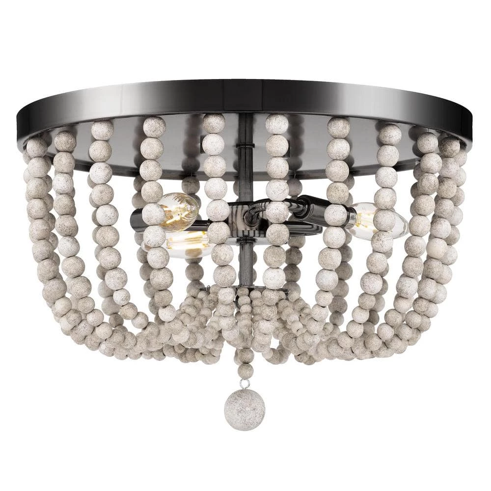 Serena 15 in. 3-Light Silver Grey Flush Mount with Grey Wood Beads by DSI LIGHTING 3 Serena 15 in. 3-Light Silver Grey Flush Mount with Grey Wood Beads by DSI LIGHTING