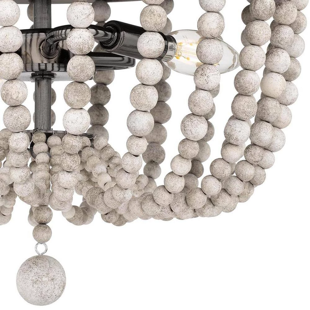 Serena 15 in. 3-Light Silver Grey Flush Mount with Grey Wood Beads by DSI LIGHTING 4 Serena 15 in. 3-Light Silver Grey Flush Mount with Grey Wood Beads by DSI LIGHTING - Image 2