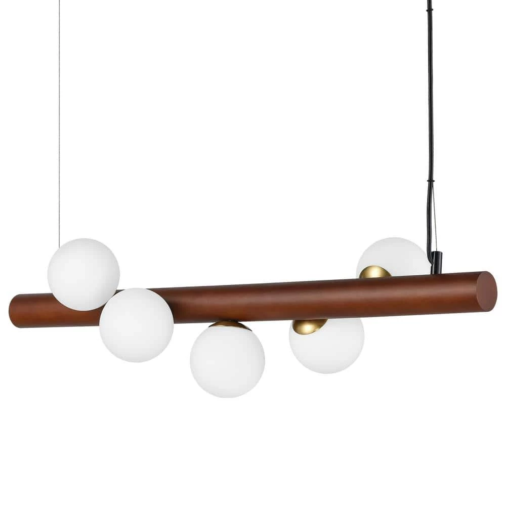 Burl 5-Light Walnut/Opal Chandelier with Glass Shades by Light Society 6 Burl 5-Light Walnut/Opal Chandelier with Glass Shades by Light Society - Image 4