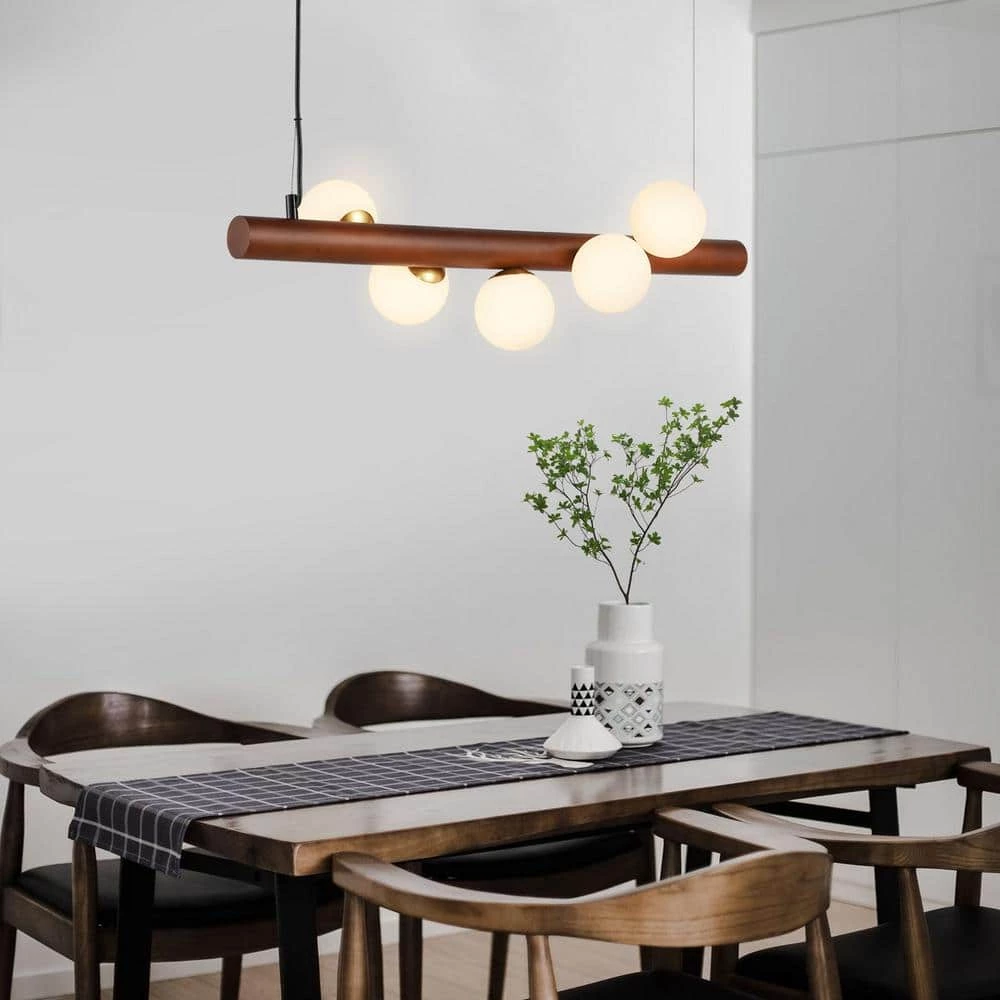 Burl 5-Light Walnut/Opal Chandelier with Glass Shades by Light Society 10 Burl 5-Light Walnut/Opal Chandelier with Glass Shades by Light Society - Image 8