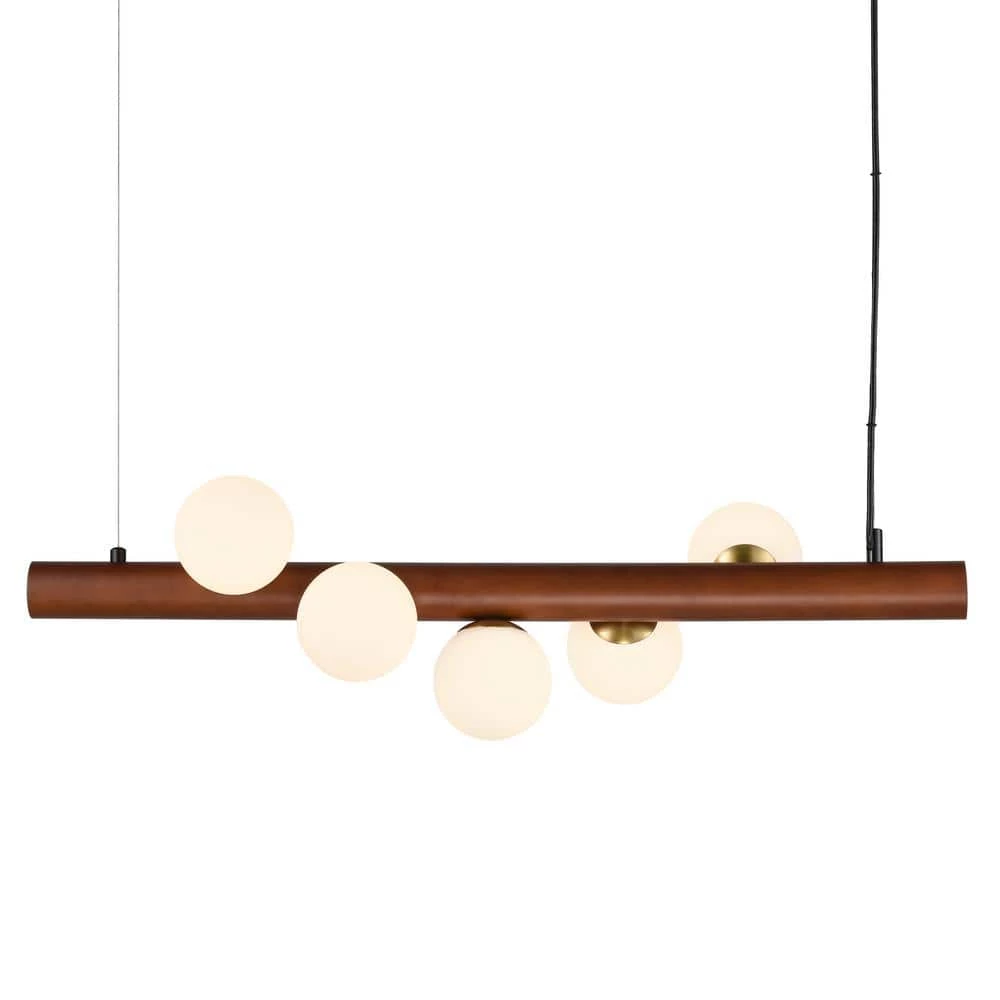 Burl 5-Light Walnut/Opal Chandelier with Glass Shades by Light Society 3 Burl 5-Light Walnut/Opal Chandelier with Glass Shades by Light Society