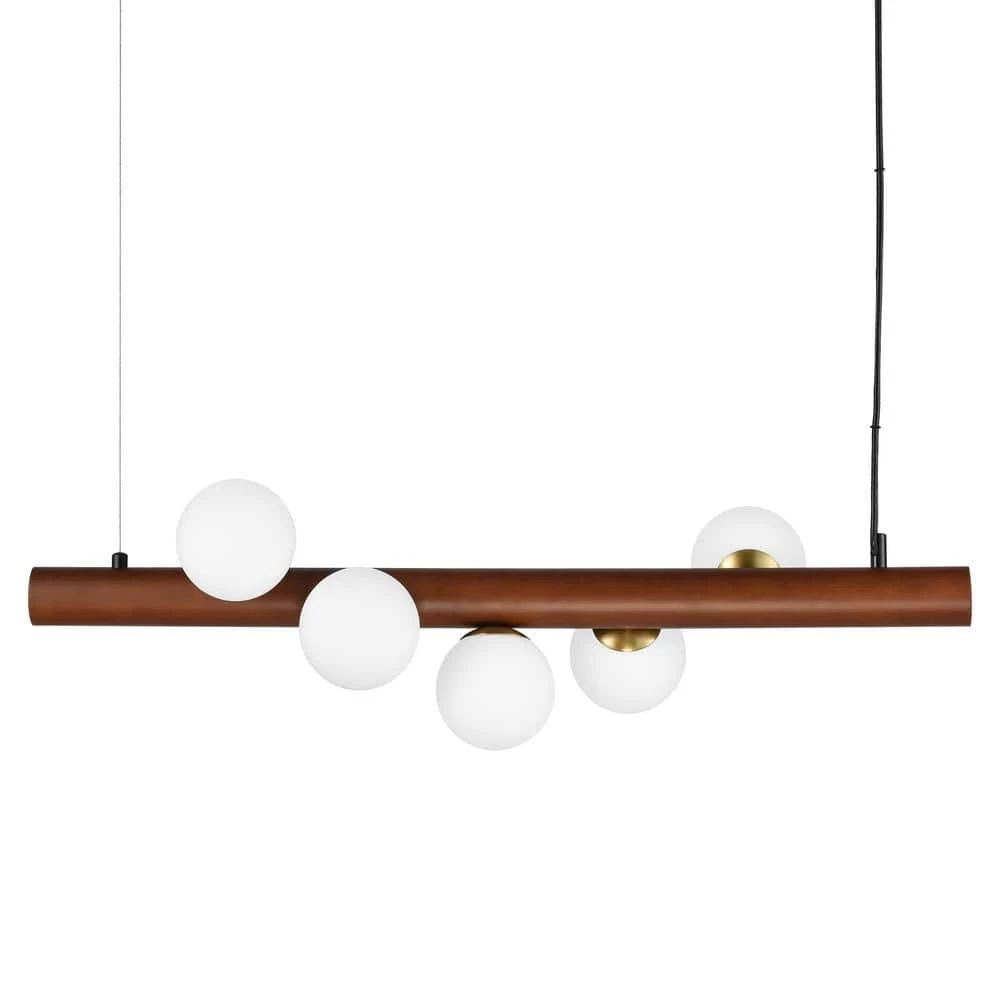 Burl 5-Light Walnut/Opal Chandelier with Glass Shades by Light Society 4 Burl 5-Light Walnut/Opal Chandelier with Glass Shades by Light Society - Image 2