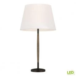 ED Ellen DeGeneres Crafted by Generation Lighting Ferrelli 27.25 in. Weathered Oak Wood and Aged Pewter Table Lamp by Generation Lighting Designer Collections
