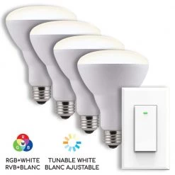 65-Watt Equivalent BR30 Dimmable RGBW Smart LED Light Bulb with Switch (4-Pack ) by BAZZ