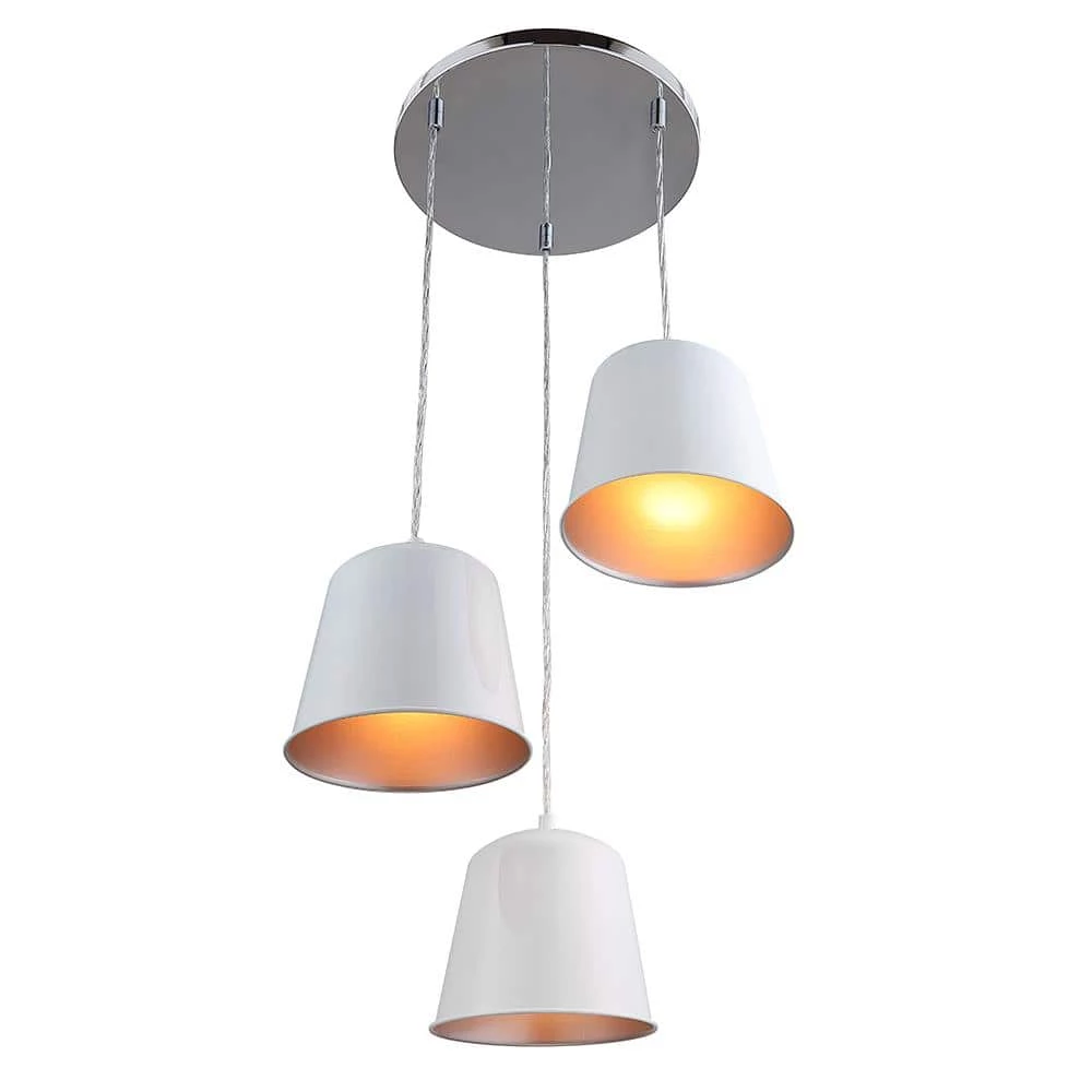 3-Light White Pendant with Metal Shades by DSI LIGHTING 4 3-Light White Pendant with Metal Shades by DSI LIGHTING - Image 2